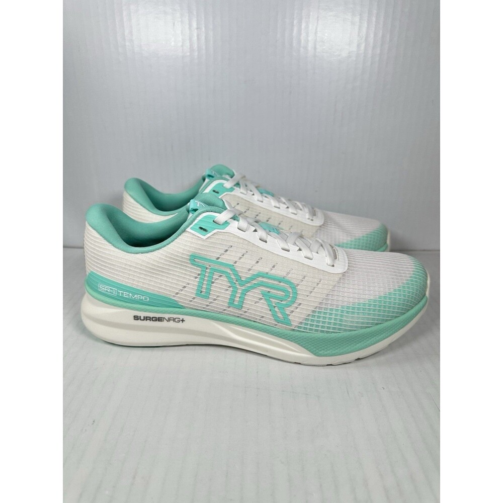 Size 10 TYR SR-1 Tempo White Aqua Athletic Running Training Gym Shoes Mens NEW